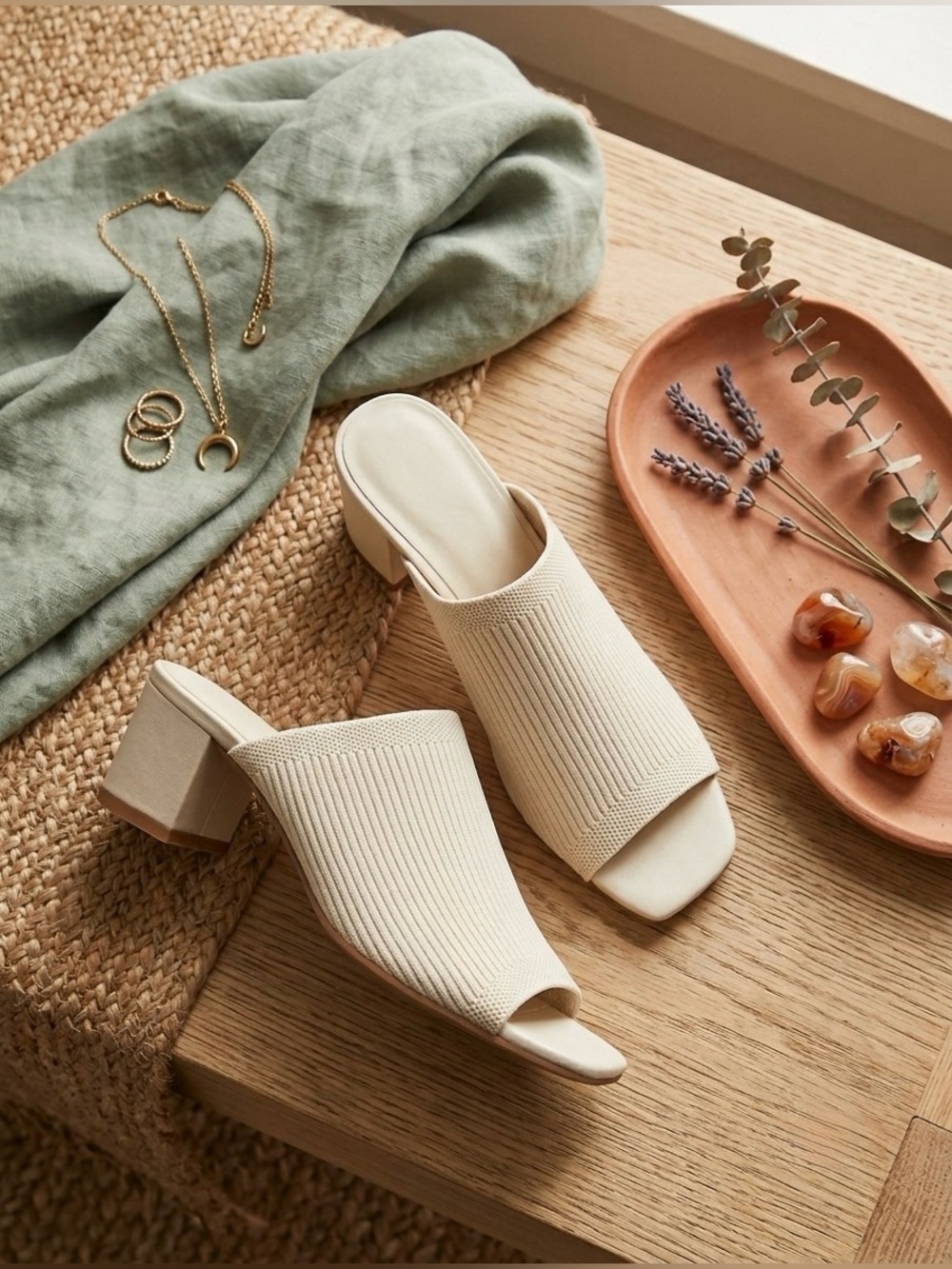 Everlane The Glove Mule in REKNIT Ivory Knit Open-Toe Block Heel Women’s 6